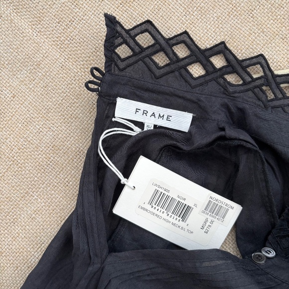 NWT FRAME Embroidered High Neck Sleeveless Top In Black Size XL - Picture 2 of 6
